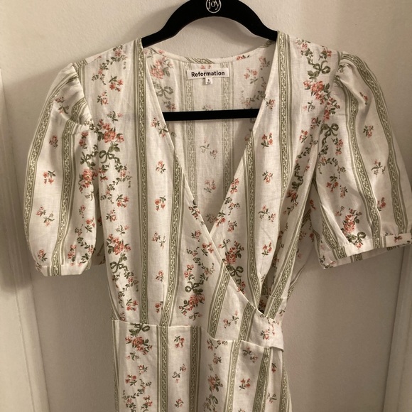 Reformation Weiss 100% Linen Wrap Dress in Heath - Picture 5 of 8